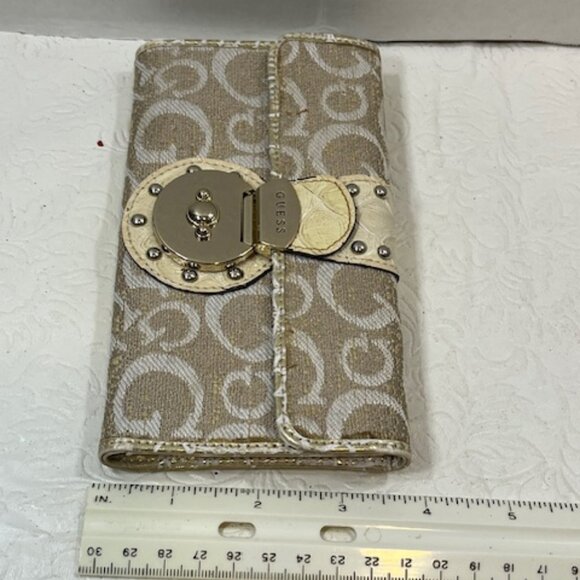 VTG Guess Canvas Logo Alligator Faux Print Snap Clutch Wallet 6.5"x3.5" - Picture 11 of 16